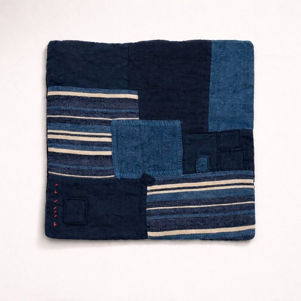 Ralph Lauren Stover Artisan Linen Patchwork Throw Pillow Cover Only 20x20 Blue